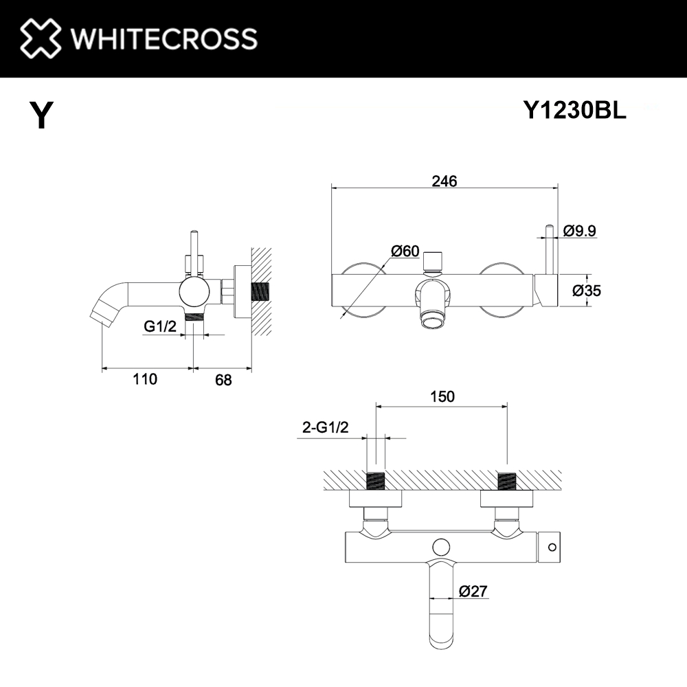 Смеситель для ванны WHITECROSS Y Y1230BL (черный мат)