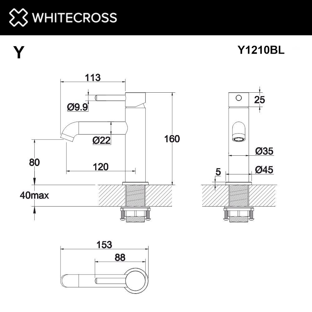 Смеситель для умывальника WHITECROSS Y Y1210BL (черный мат)