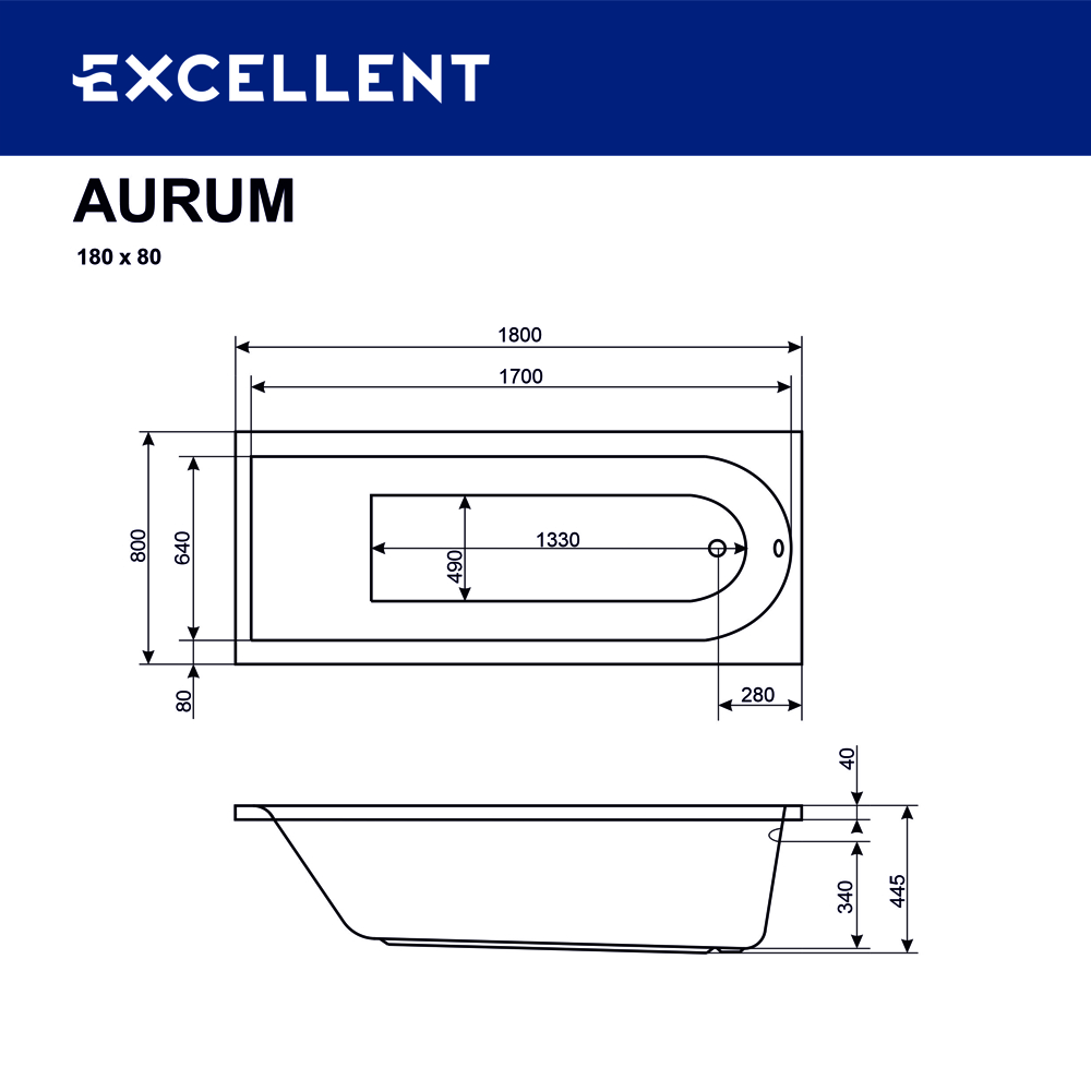 Ванна EXCELLENT Aurum 180x80 "HYDRO+" (хром)