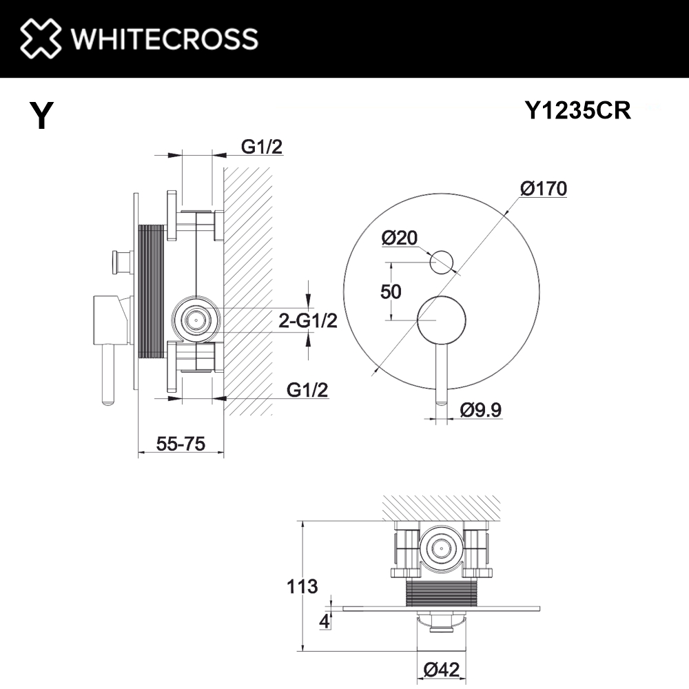 Смеситель для душа скрытого монтажа WHITECROSS Y Y1235CR (хром)