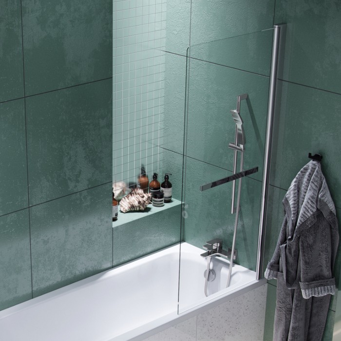 Шторка для ванны EXCELLENT Серия 900 73 см (хром) с полотенцедержателем