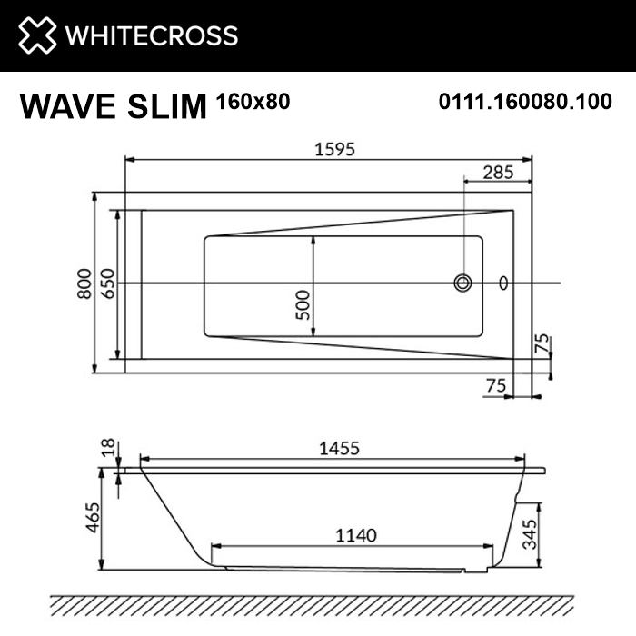Ванна WHITECROSS Wave Slim 160x80 акрил 