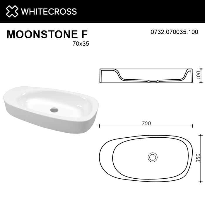 Умывальник WHITECROSS Moonstone F 70x35 (белый глянец) иск. камень