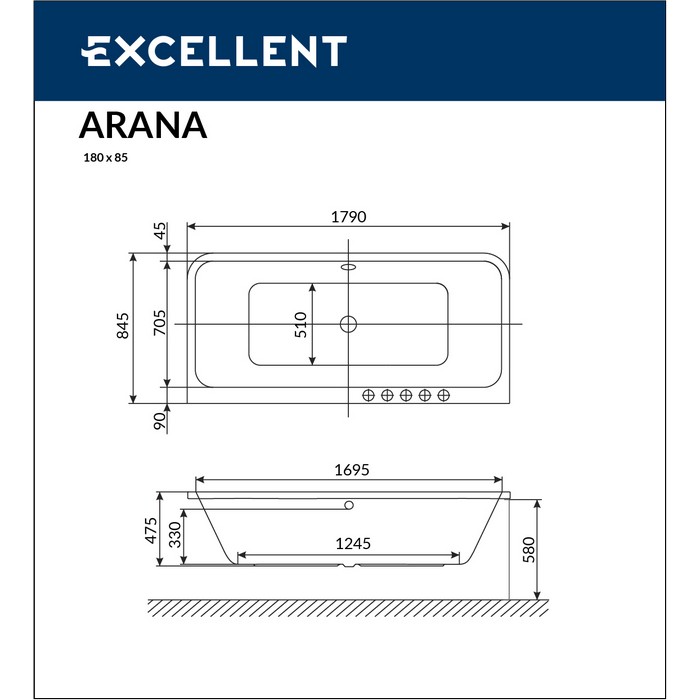 Ванна EXCELLENT Arana 180x85 "RELAX" (золото)
