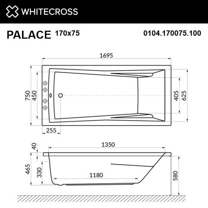 Ванна WHITECROSS Palace 170x75 "RELAX" (хром)