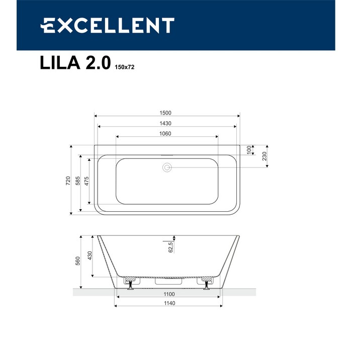 Ванна EXCELLENT Lila 2.0 150x72 