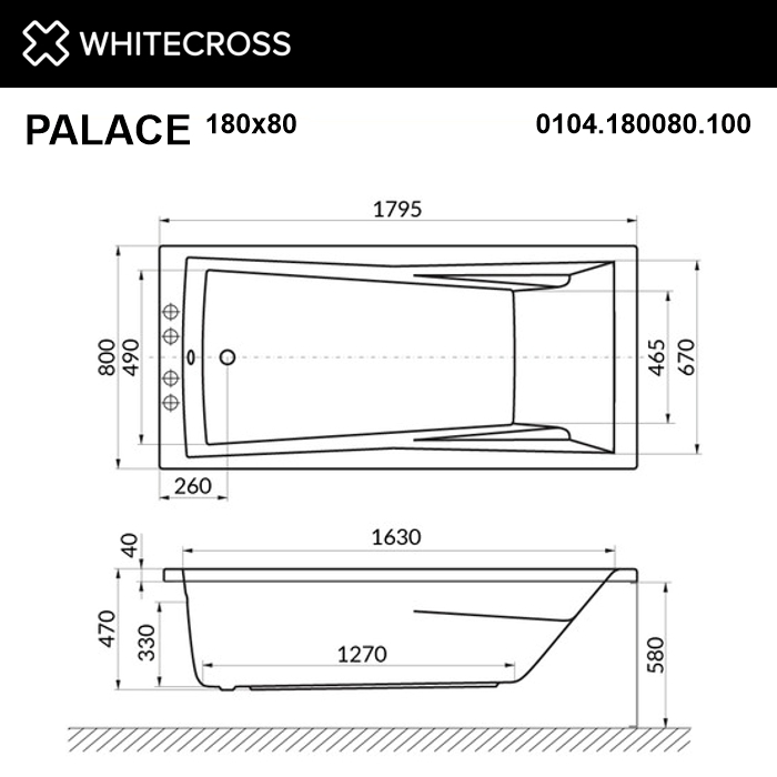 Ванна WHITECROSS Palace 180x80 "LINE" (золото)