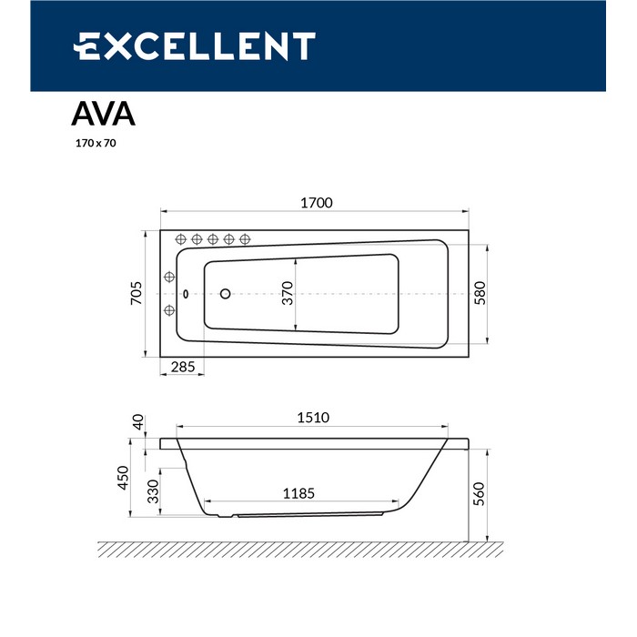 Ванна EXCELLENT Ava 170x70 "SMART NANO" (хром)