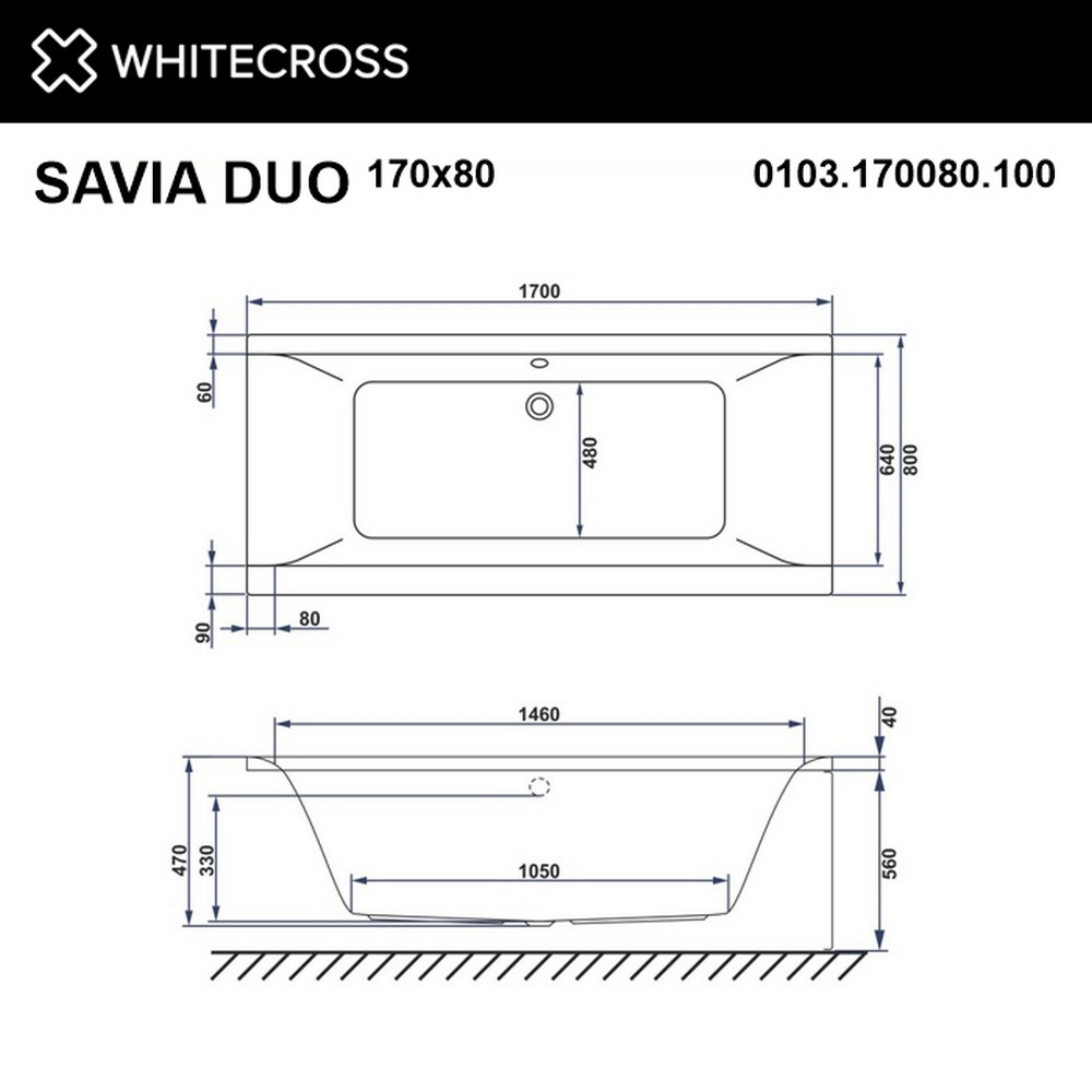 Ванна WHITECROSS Savia Duo 170x80 "NANO" (хром)