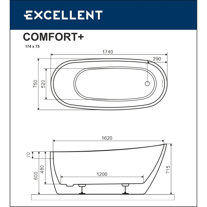Ванна EXCELLENT Comfort 2.0 175x74 (белая/белая)  