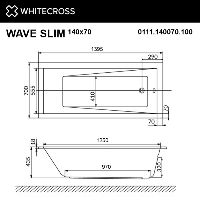 Ванна WHITECROSS Wave Slim 140x70 акрил 
