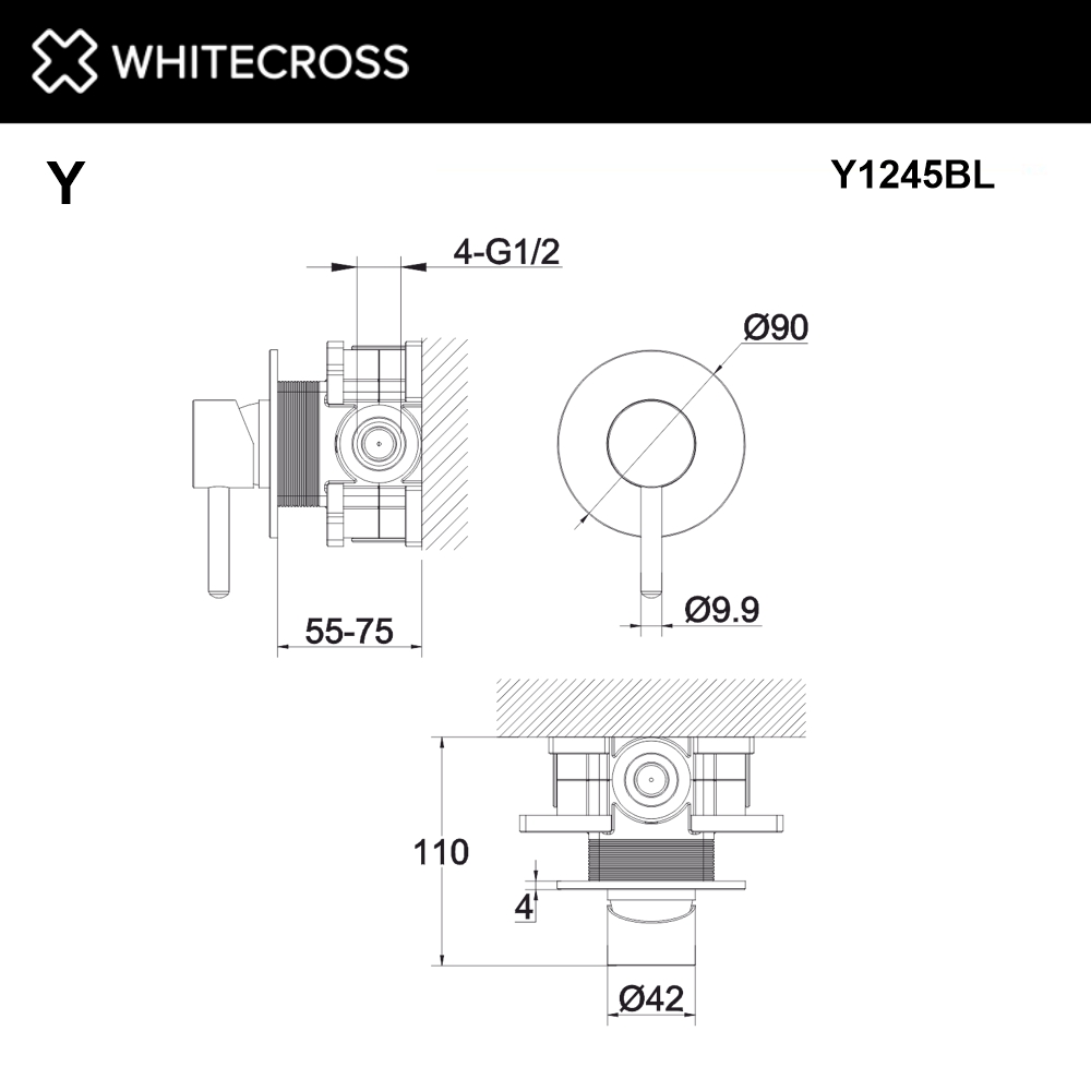 Смеситель для душа скрытого монтажа WHITECROSS Y Y1245BL (черный мат)