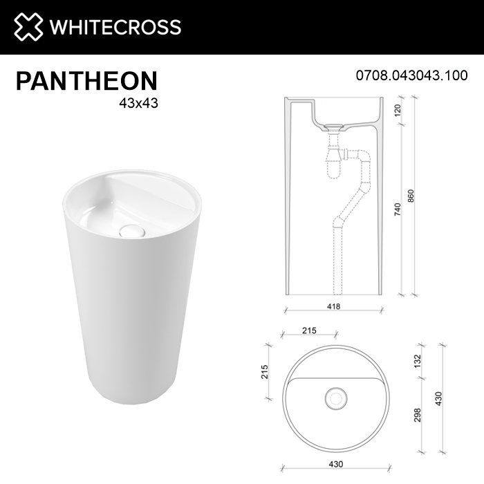 Умывальник WHITECROSS Pantheon D=43 (белый глянец) иск. камень