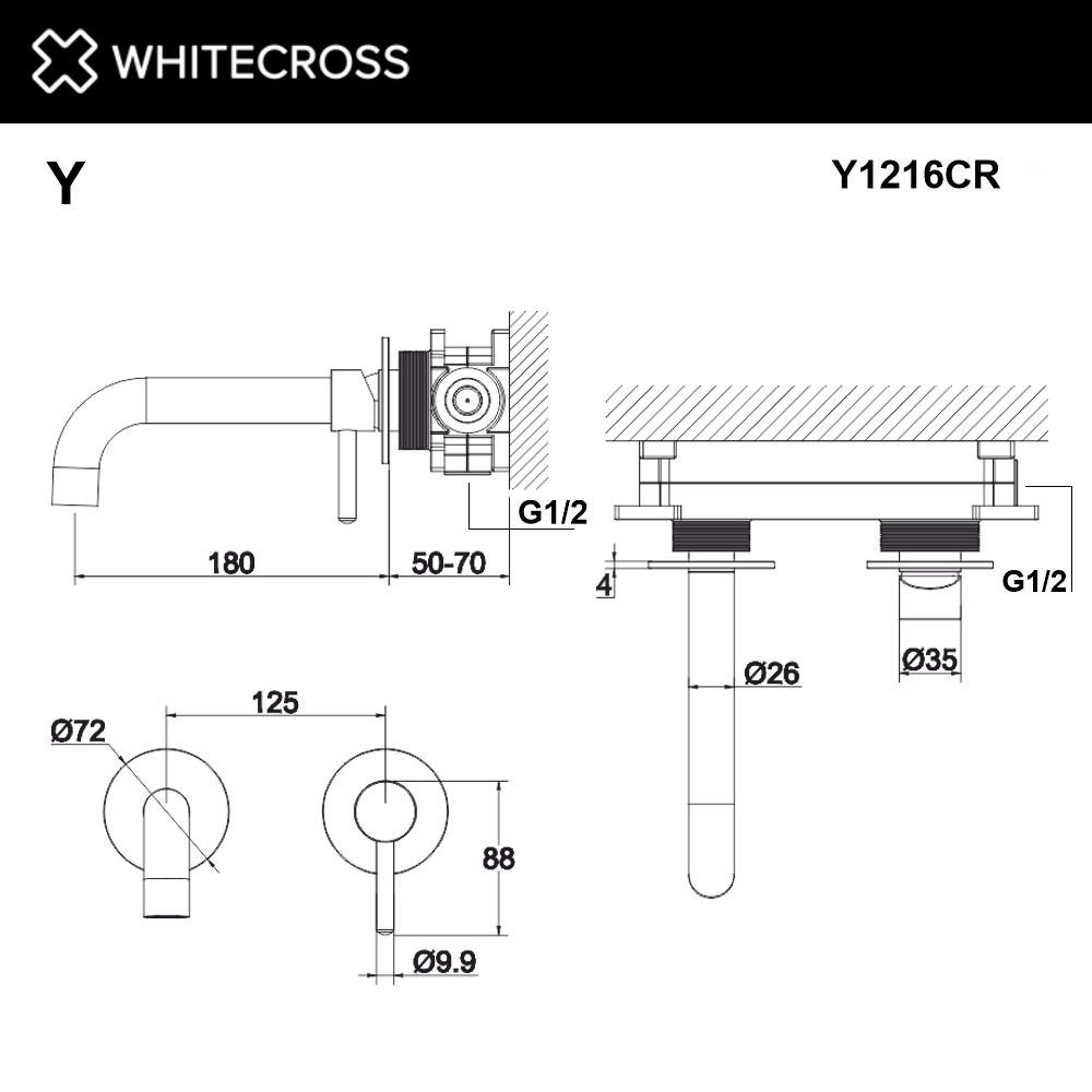 Смеситель для умывальника скрытого монтажа WHITECROSS Y Y1216CR (хром)