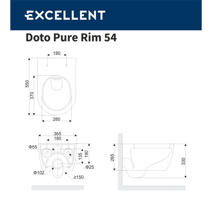 Унитаз подвесной EXCELLENT Doto Pure Rim 54 Cанджет
