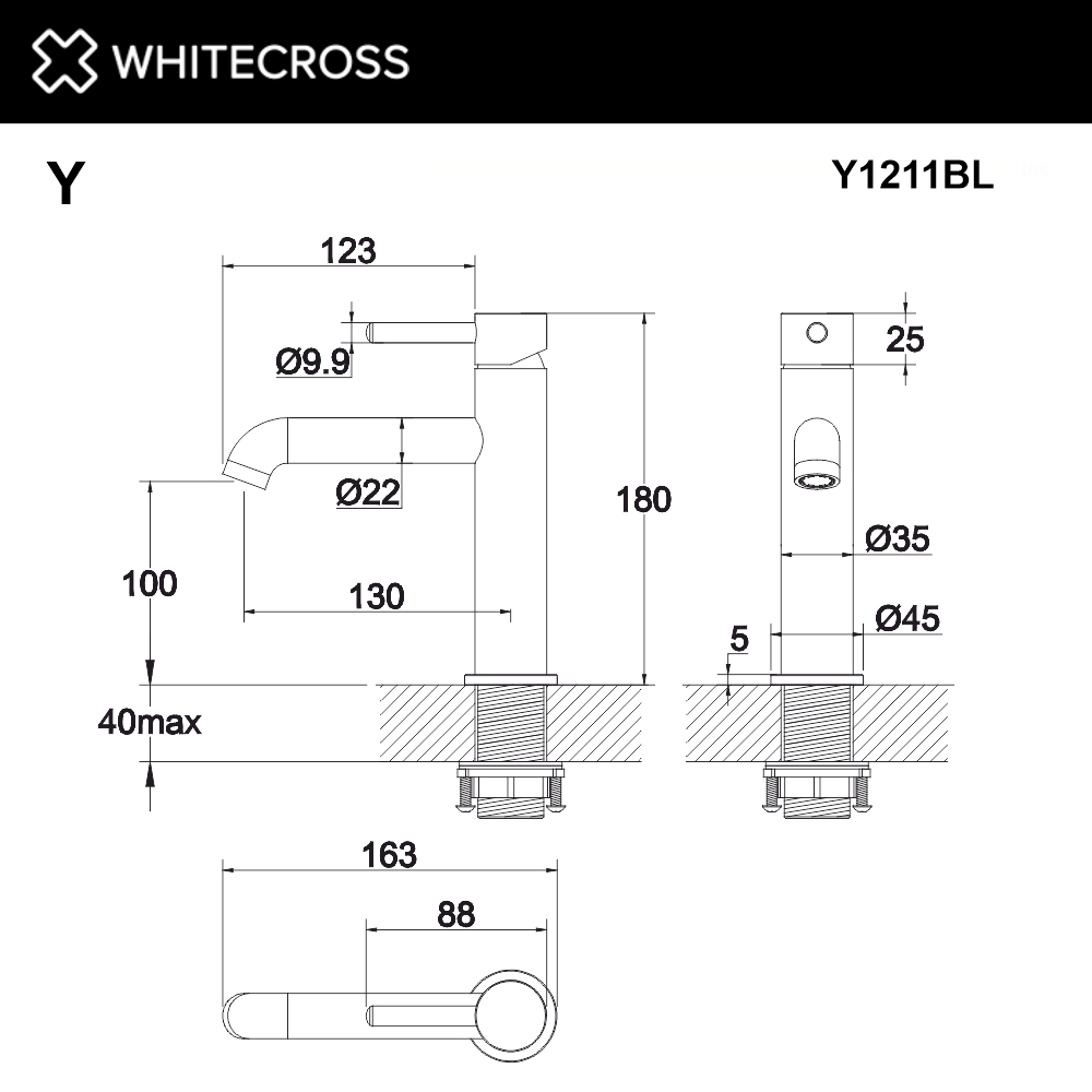 Смеситель для умывальника WHITECROSS Y Y1211BL (черный мат)