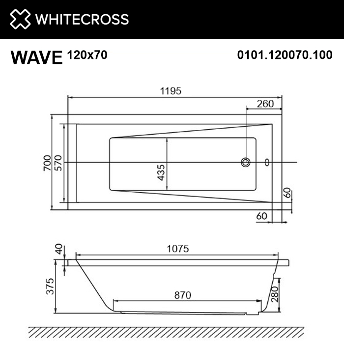 Ванна WHITECROSS Wave 120x70 акрил 