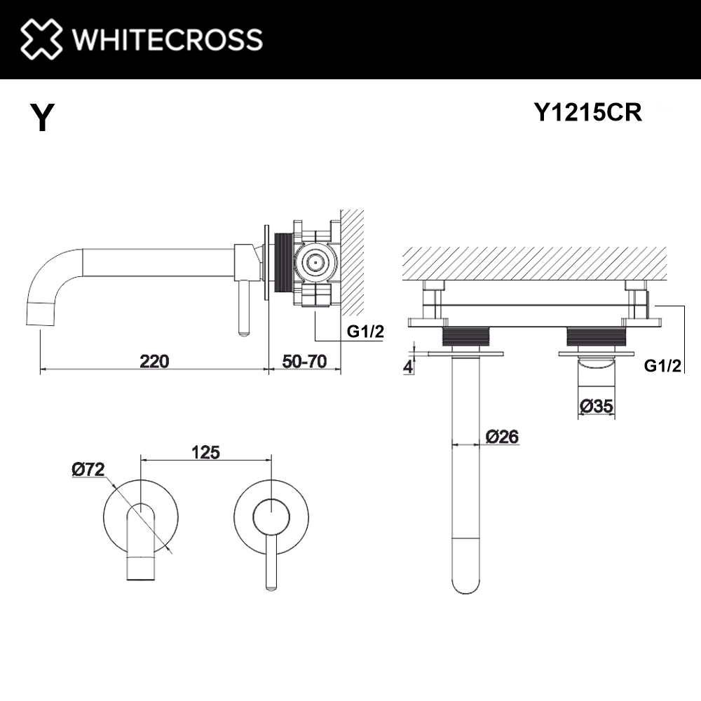Смеситель для умывальника скрытого монтажа WHITECROSS Y Y1215CR (хром)